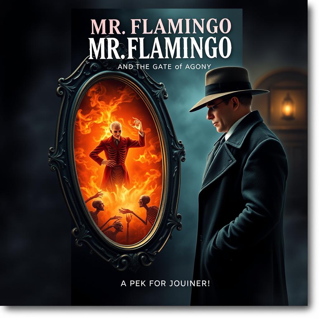 A striking book cover for 'Mr Flamingo and the Gate of Agony'