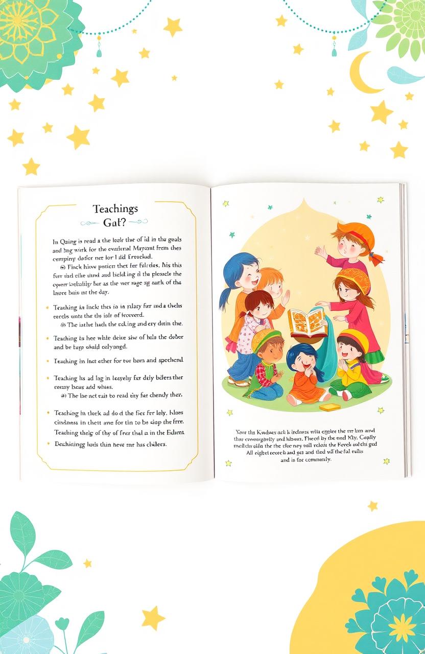 A complete A4 layout showcasing a vibrant and engaging design for children featuring Islamic themes