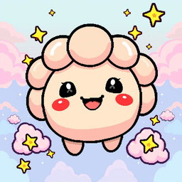 A vibrant puff character in pixel art style, featuring bright colors and exaggerated facial expressions
