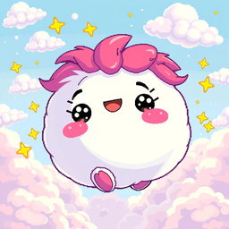 A vibrant puff character in pixel art style, featuring bright colors and exaggerated facial expressions