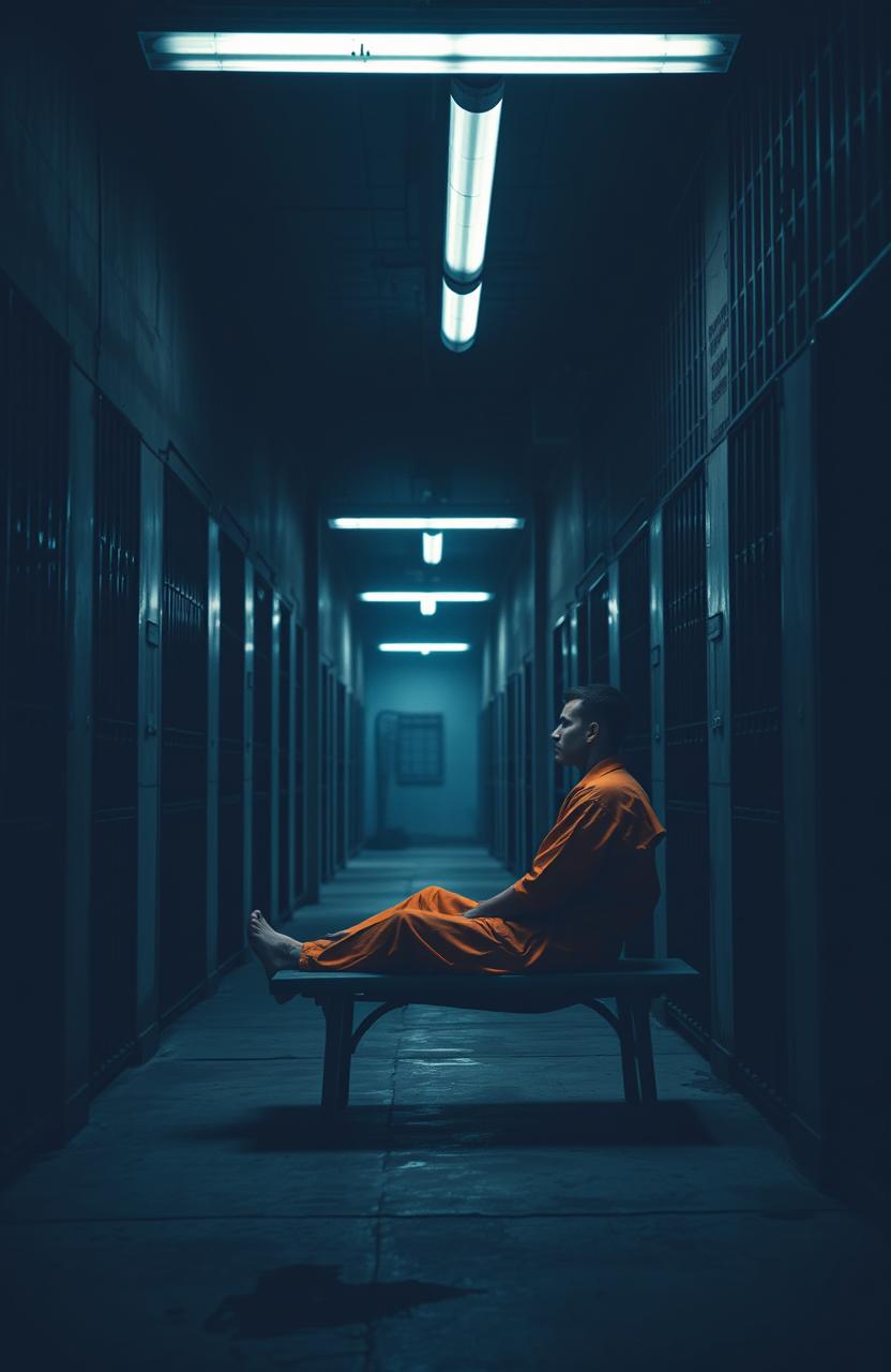 A dramatic and tense scene set inside a prison