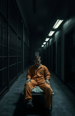 A dramatic and tense scene set inside a prison