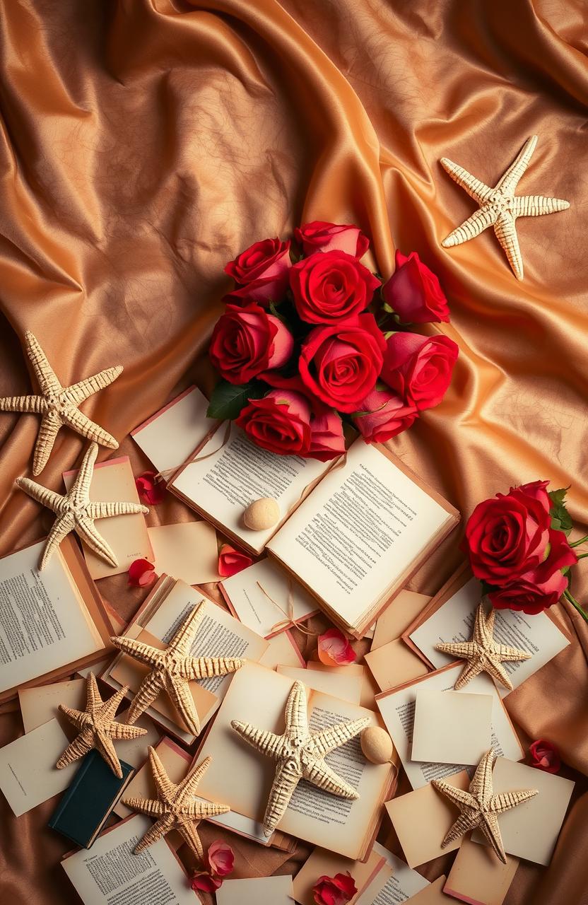 A romantic scene inspired by 'Lovers Labyrinth' by Kara Cia, featuring a soft brown silky background