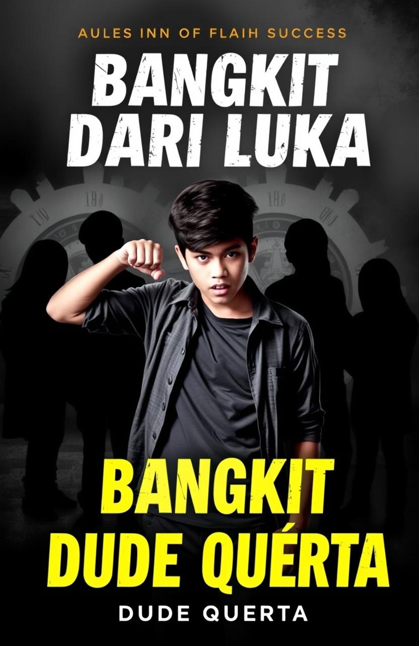 A book cover for 'BANGKIT DARI LUKA' featuring a high school teenager who is being bullied, depicted in a dramatic and emotional pose