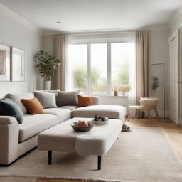 A cozy, well-lit living room featuring a plush L-shaped sofa.