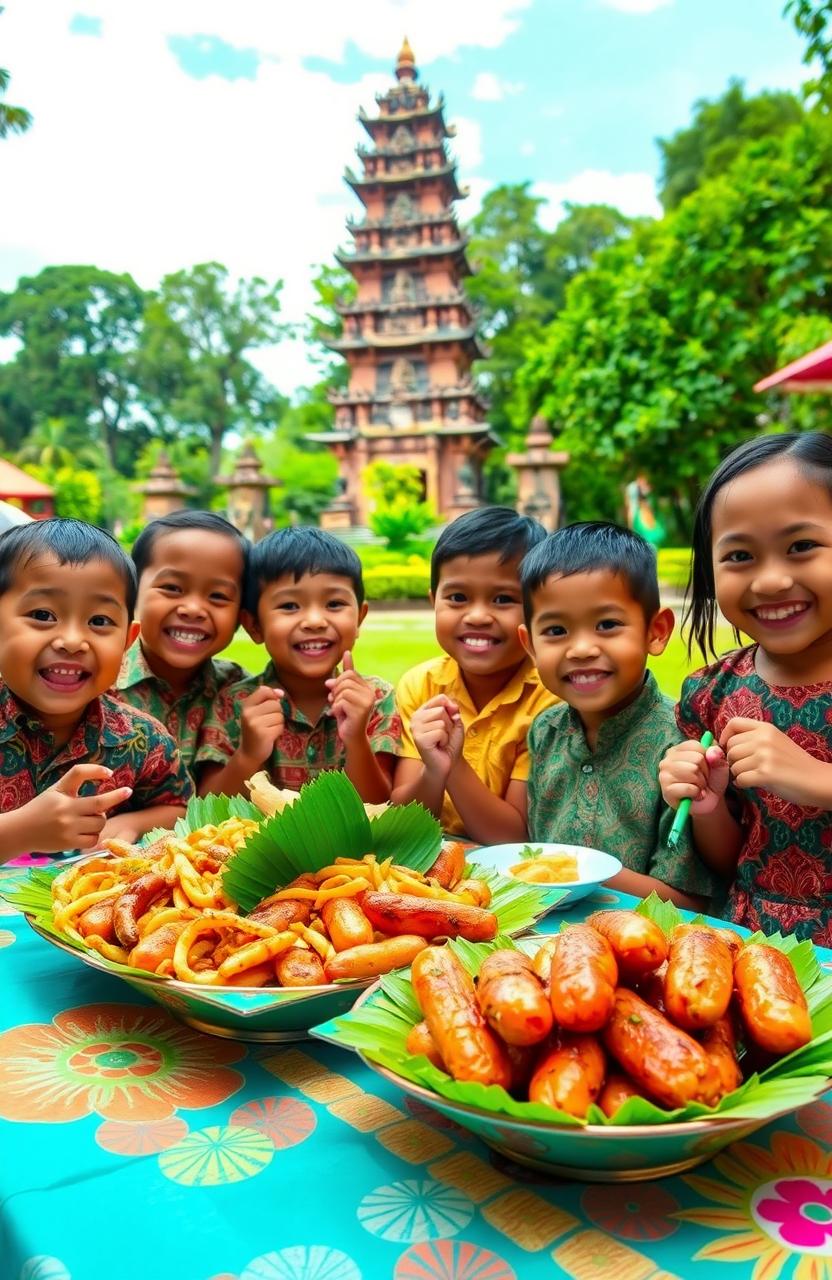 A vibrant scene depicting traditional Kipo food from Khas Kotagede, Yogyakarta, beautifully arranged on a festive table