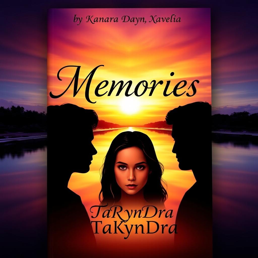 A visually striking book cover featuring a tranquil river at sunset, with a breathtaking gradient of orange and purple hues illuminating the sky and reflecting on the water