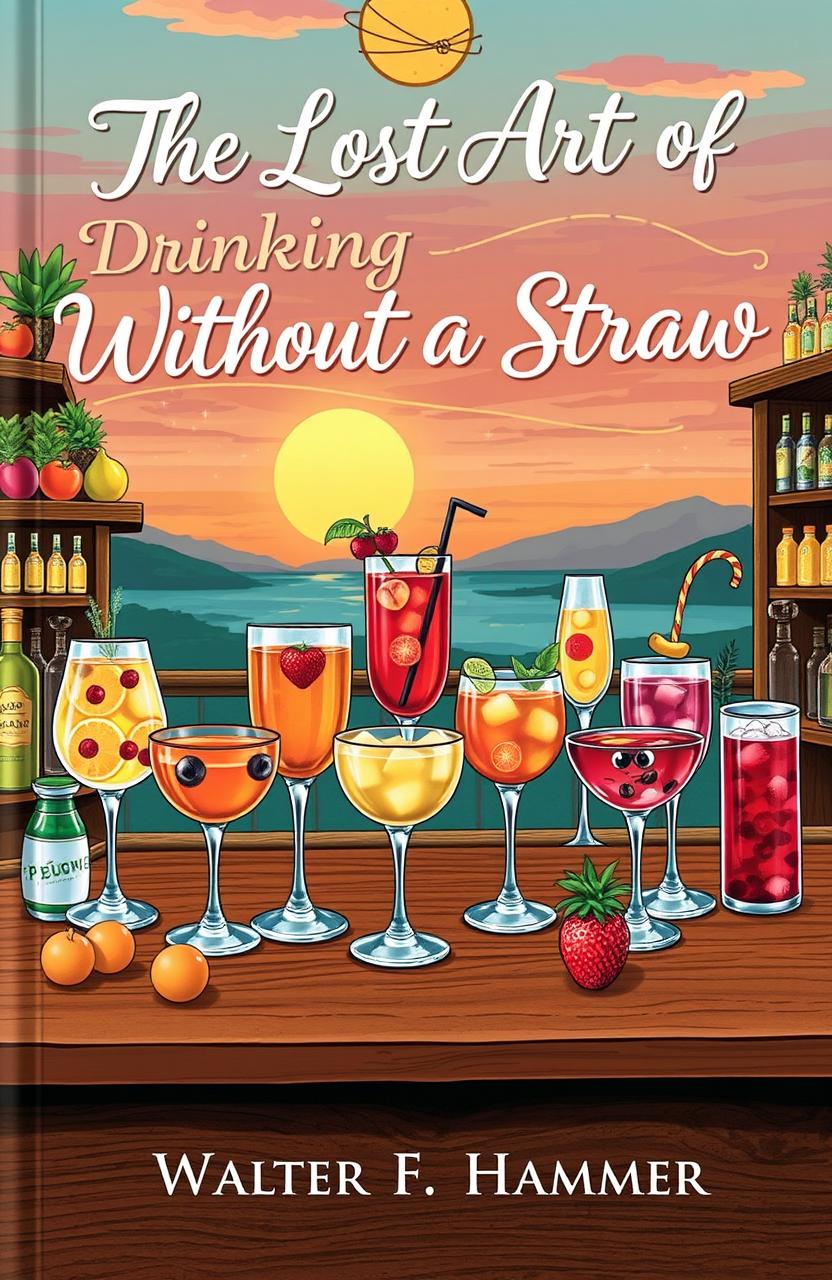 A whimsical and artistic representation of a book cover for 'The Lost Art of Drinking Without a Straw' by Walter F Hammer