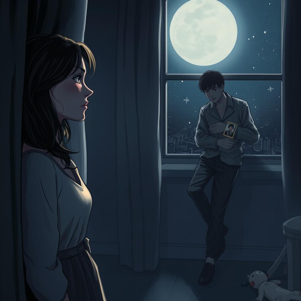 A poignant scene illustrating the essence of 'Midnight Obsession', capturing the deep emotional struggle between two characters, once passionately in love but now grappling with the pain of separation