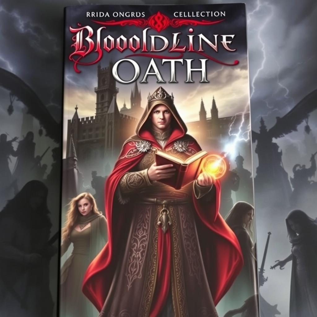 An evocative book cover for 'Bloodline Oath', illustrating a dramatic and mystical scene