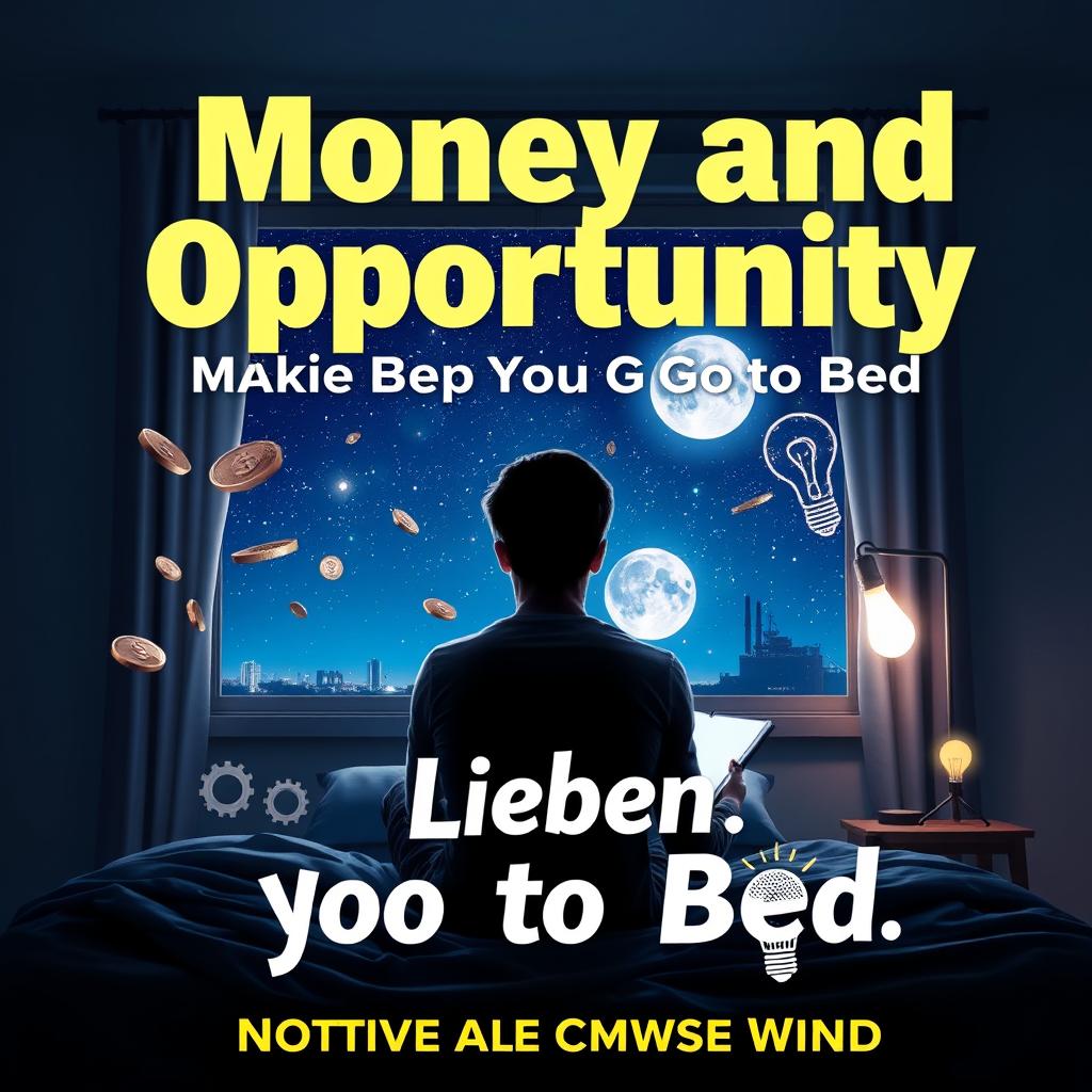 A dynamic book cover design for 'Money and Opportunity: Making Before You Go to Bed - Listen! Motivate and Change Your Mind'