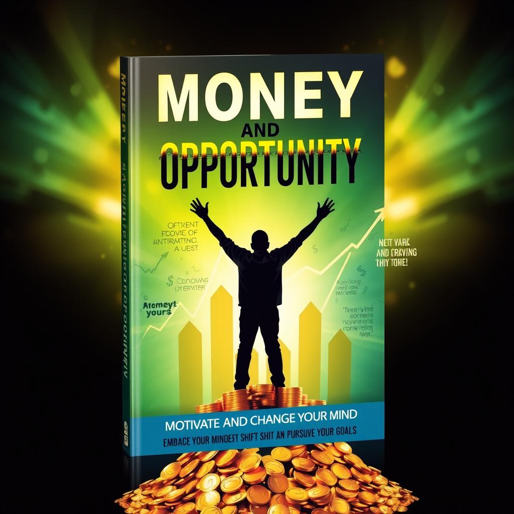 A striking book cover design for 'Money and Opportunity: Motivate and Change Your Mind'