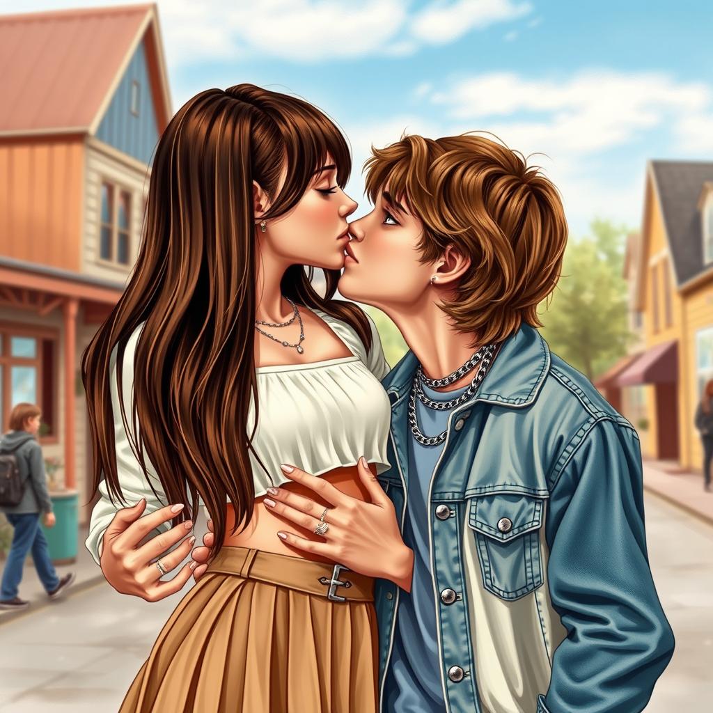 A realistic book cover depicting a teenage love story set in a small town