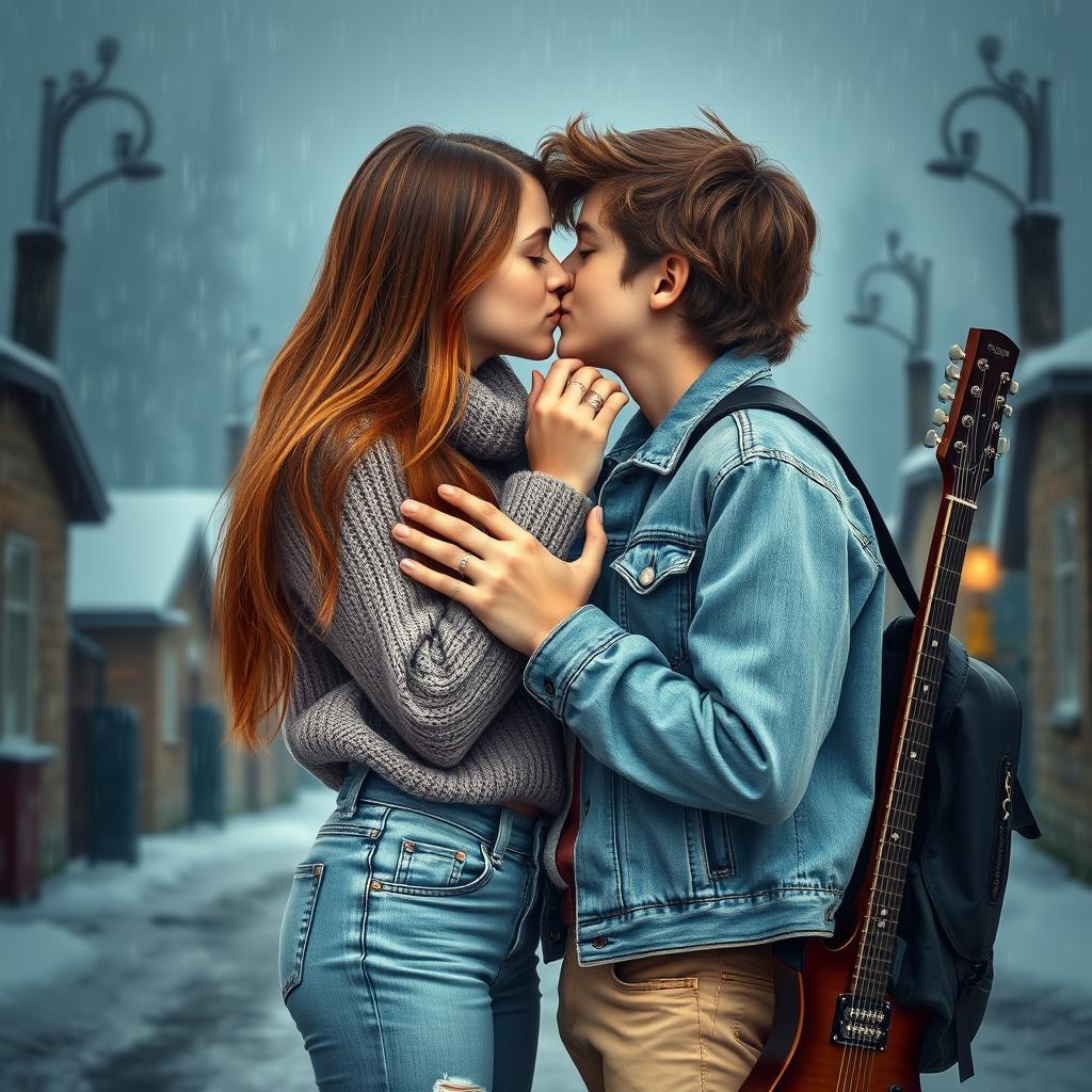 A realistic book cover for a teenage love story featuring a popular girl with long, straight chestnut hair and dark brown eyes