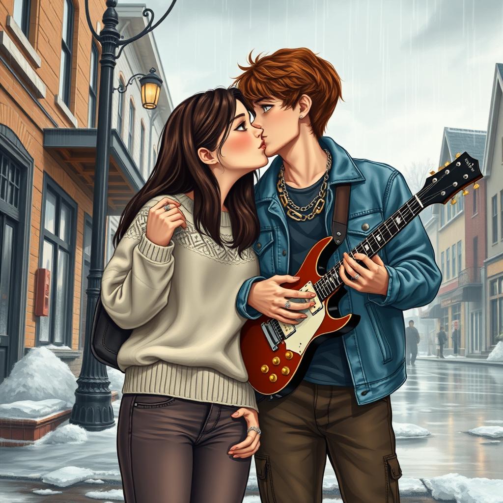 A realistic book cover illustration depicting a teenage love story