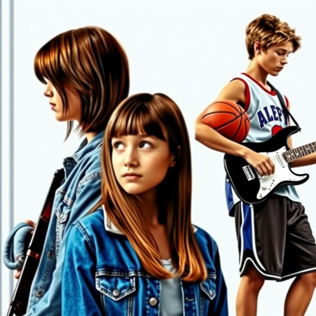 A realistic cover image featuring a teenage girl with straight brown hair positioned in the center of the image, looking thoughtfully