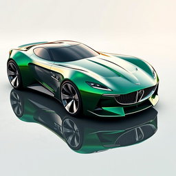 A futuristic car design inspired by the Jaguar E-Type Series 1, showcasing a sleek and elongated body with a seamless aerodynamic shape
