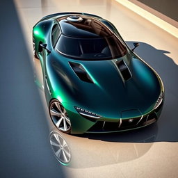 A futuristic car design inspired by the Jaguar E-Type Series 1, showcasing a sleek and elongated body with a seamless aerodynamic shape