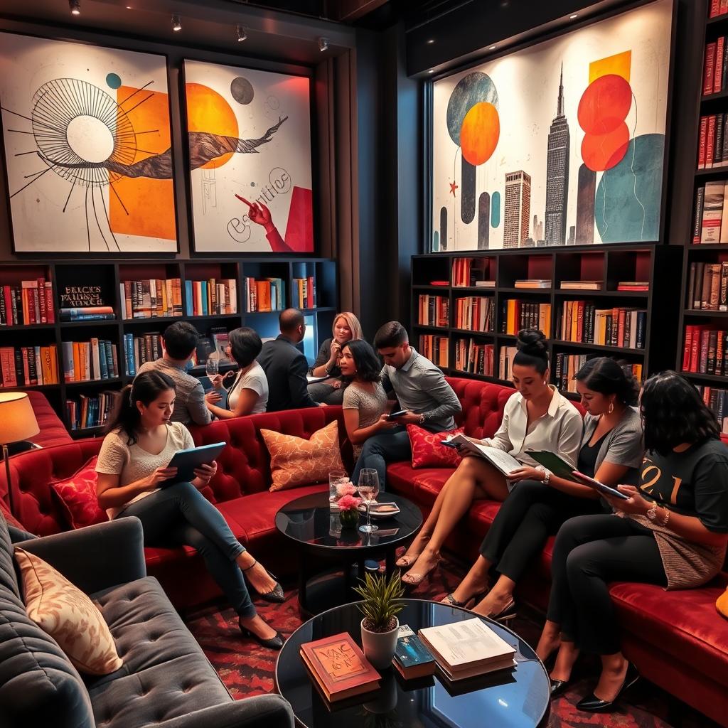 A visually striking scene at the Black Rock Lounge, a modern and chic publishing house