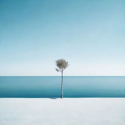 A minimalist scene with different shades of blue.