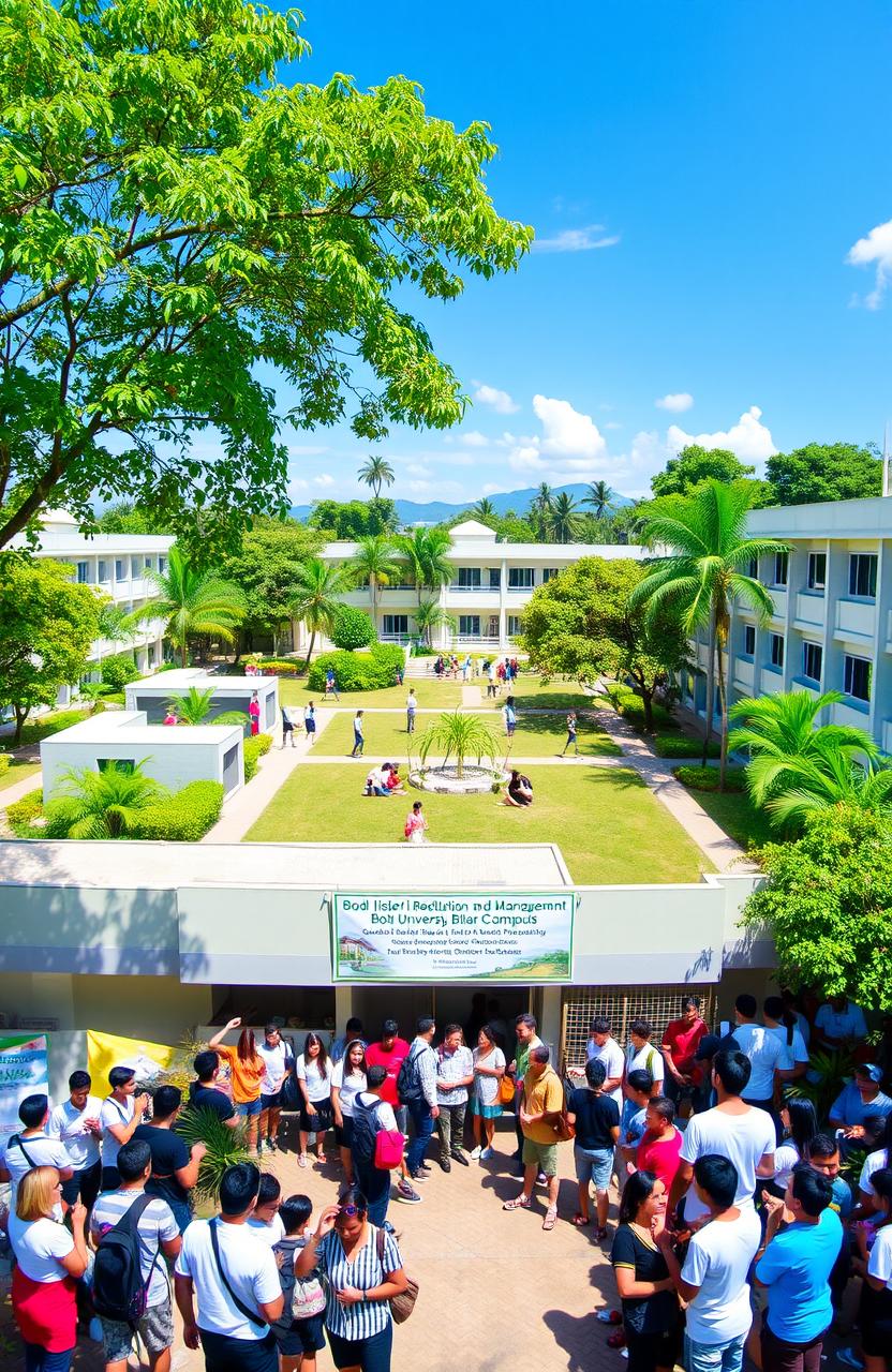 An expansive view of a campus setting showcasing the Disaster Risk Reduction and Management program at Bohol Island State University, Bilar Campus