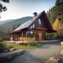 A peaceful two-storey retreat camp administration building, nestled on a mountain slope. Details include two offices, three cozy bedrooms, a functional kitchen, a dining space designed to serve 80 people, and an inviting gathering area centered around a comforting fireplace.