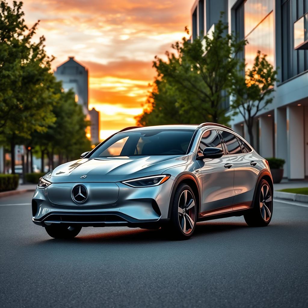 A sleek and modern Mercedes EQE electric car showcased in an urban setting