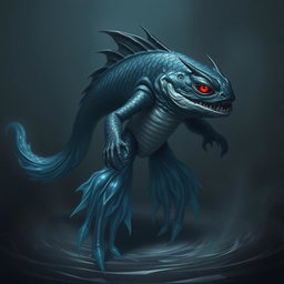 An elemental fantasy creature that combines features of a humanoid fish with a half-water elemental appearance