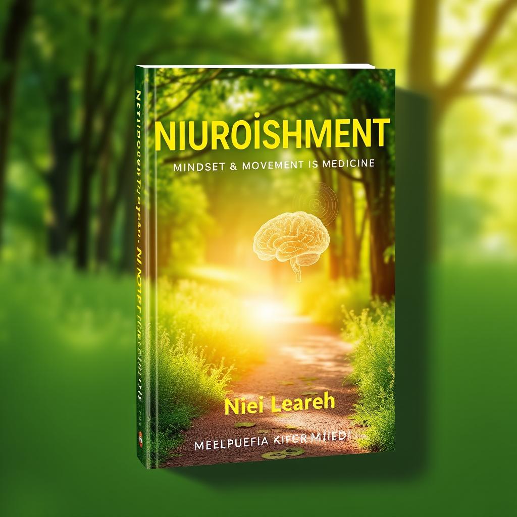 An inspiring book cover for the health, wellness, and self-improvement genre, titled 'Neuroishment: Mindset & Movement is Medicine'