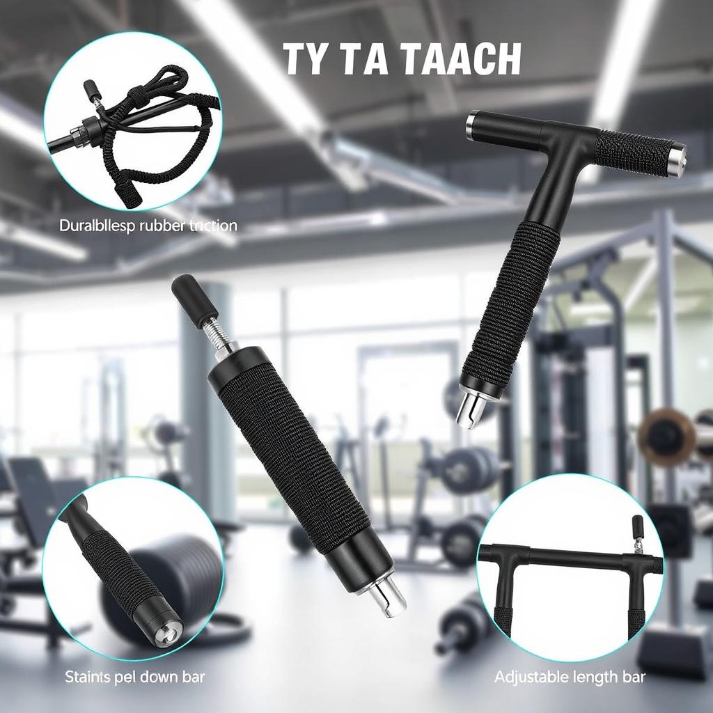 A versatile gym attachment designed for strength training, capable of being formed into multiple shapes including a rope, a T-bar, a lat pull down bar, and a tricep pull down bar