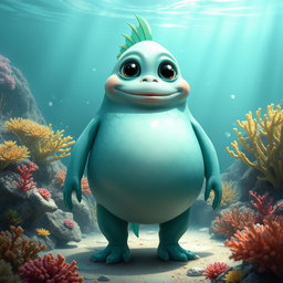 A neutral-looking elemental fantasy creature that features humanoid fish characteristics