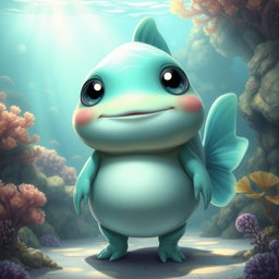 A neutral-looking elemental fantasy creature that features humanoid fish characteristics