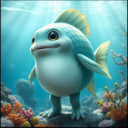 A neutral-looking elemental fantasy creature that features humanoid fish characteristics