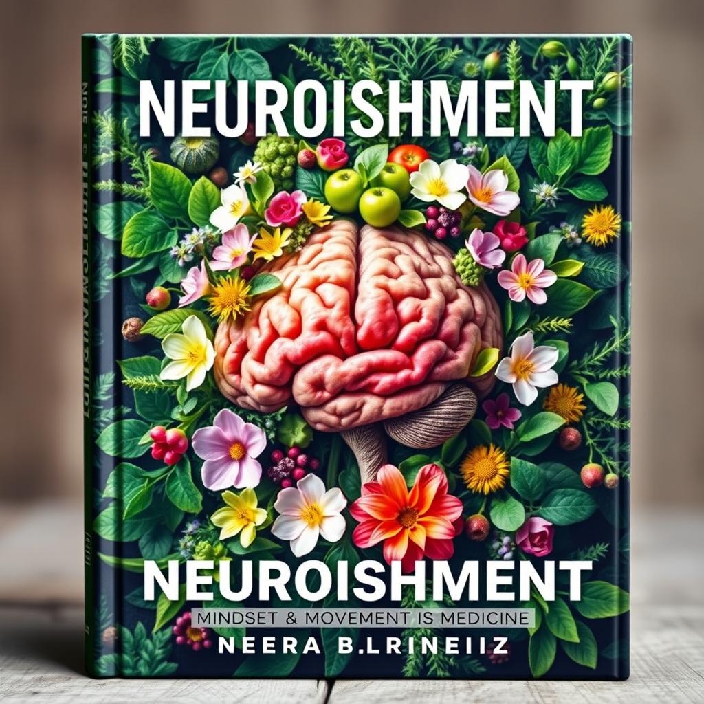 A visually striking book cover for the health, wellness, and self-improvement genre, titled 'Neuroishment: Mindset & Movement is Medicine'