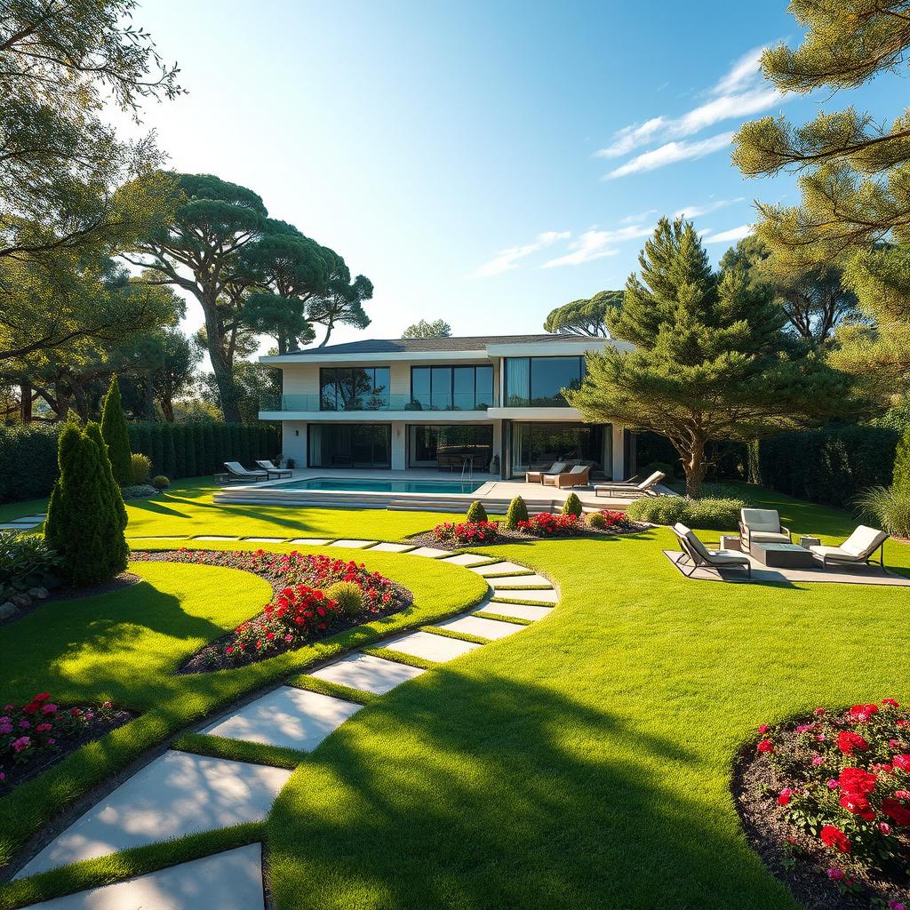A luxurious villa nestled in a beautifully landscaped garden