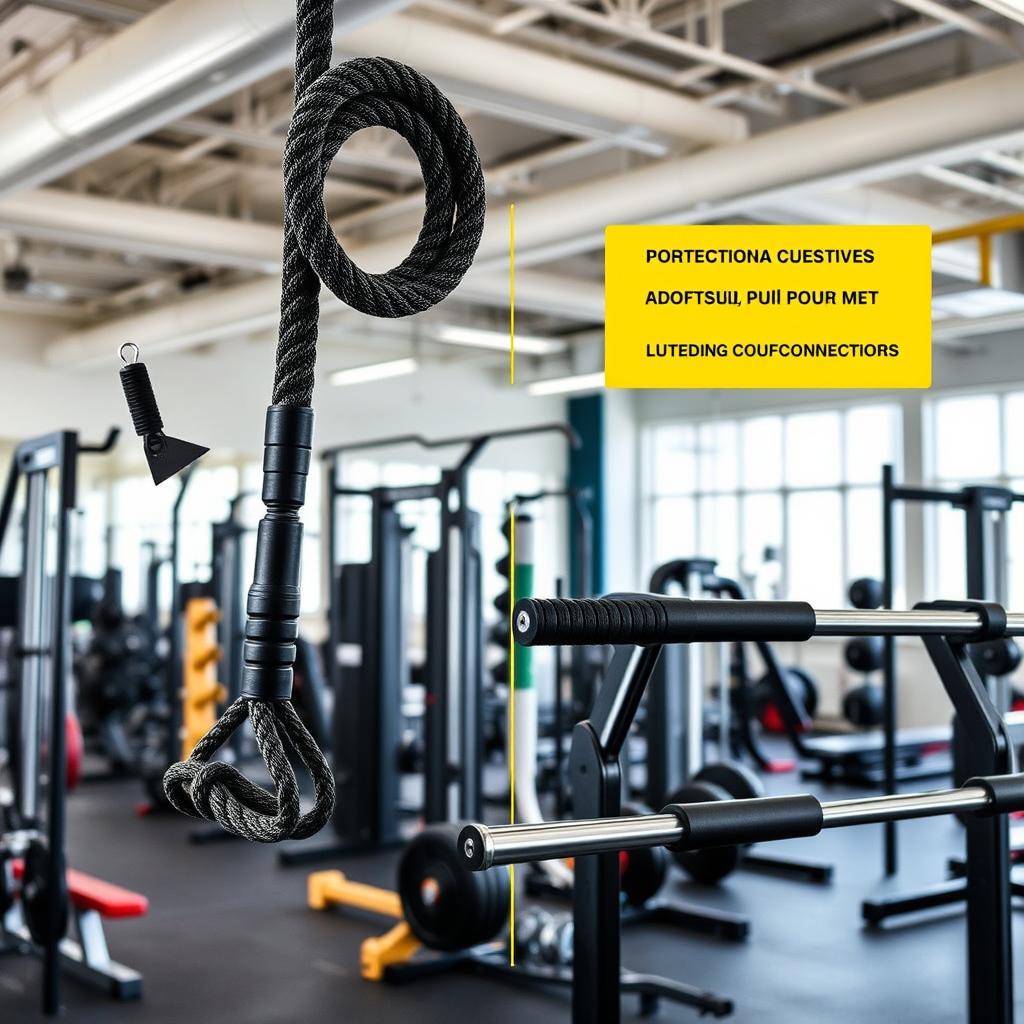 A multifunctional gym attachment that starts as a flexible, textured rope designed for tricep pulldowns
