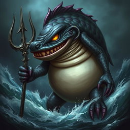 An evil-looking elemental fantasy creature with humanoid fish features