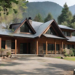 A mountain slope nestled with a two-storey retreat camp administration building adorned with two operational offices, three relaxing bedrooms, an organised kitchen, a vast dining setup for 80 guests, and a welcoming gathering spot around a charming fireplace.