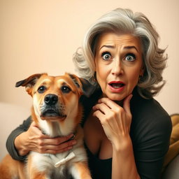 An attractive 70-year-old woman with a surprised expression, looking directly at the camera