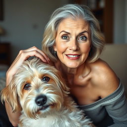 An attractive 70-year-old woman with a surprised expression, looking directly at the camera