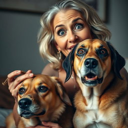 An attractive 70-year-old woman with a surprised expression, looking directly at the camera