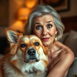 An attractive 70-year-old woman with a surprised expression, looking directly at the camera