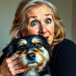 An attractive 70-year-old woman with a surprised expression, looking directly at the camera