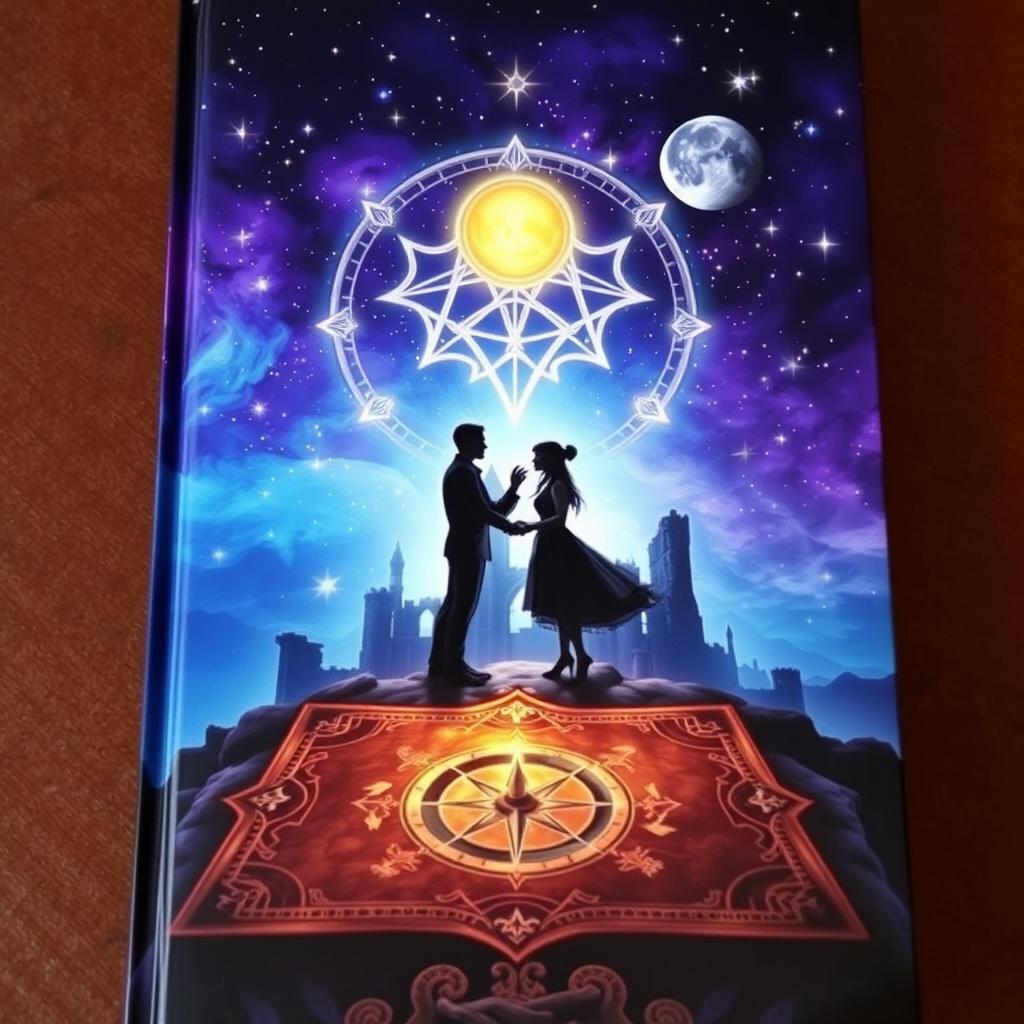 A fantasy book cover featuring a deep midnight blue and purple sky filled with glowing silver stars, some forming an ominous celestial sigil that hints at a curse