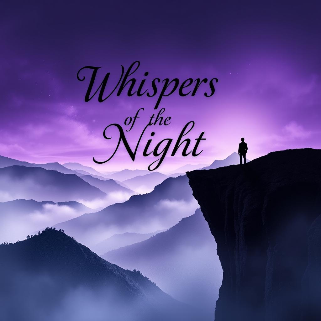 A visually striking book cover design, featuring a mysterious landscape with hazy mountains in the background and a surreal twilight sky painted in shades of purple and silver