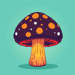 A vibrant pixel art representation of a whimsical mushroom lamp