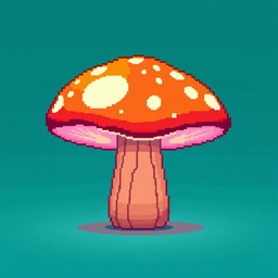A vibrant pixel art representation of a whimsical mushroom lamp