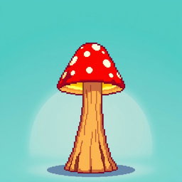 A vibrant pixel art representation of a whimsical mushroom lamp