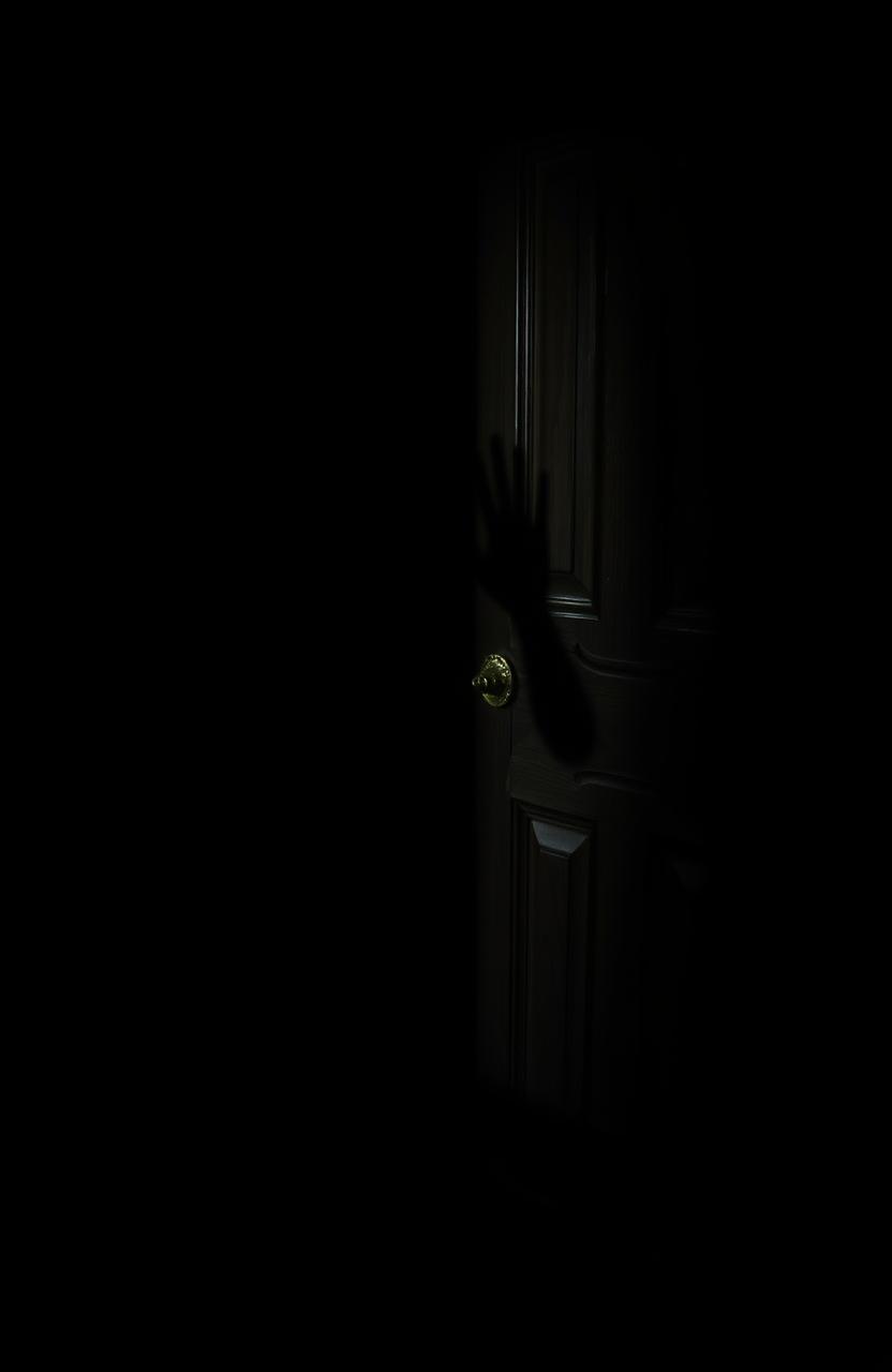 A creepy and spooky scene featuring a slightly opened dark door