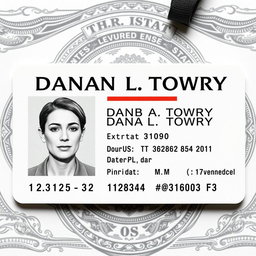 A realistic driver's license featuring the name 'DANA L TOWRY'